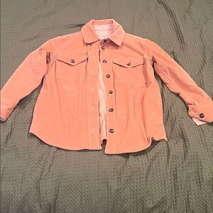 Everlane Corduroy Button-Up Shirt Jacket in Dusty Pink